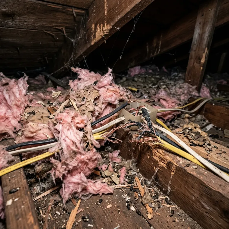 Contaminated ceiling insulation being assessed in a Oak Park roof space
